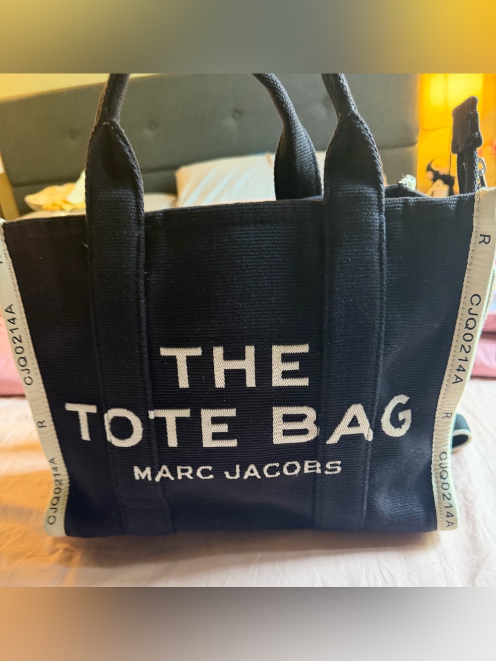 Marc Jacobs Black Canvas 'The Tote Bag' with White Lettering